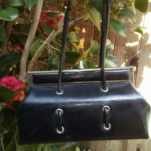 Vintage 50’s/60’s Black patent leather hinged Box Shoulder Bag